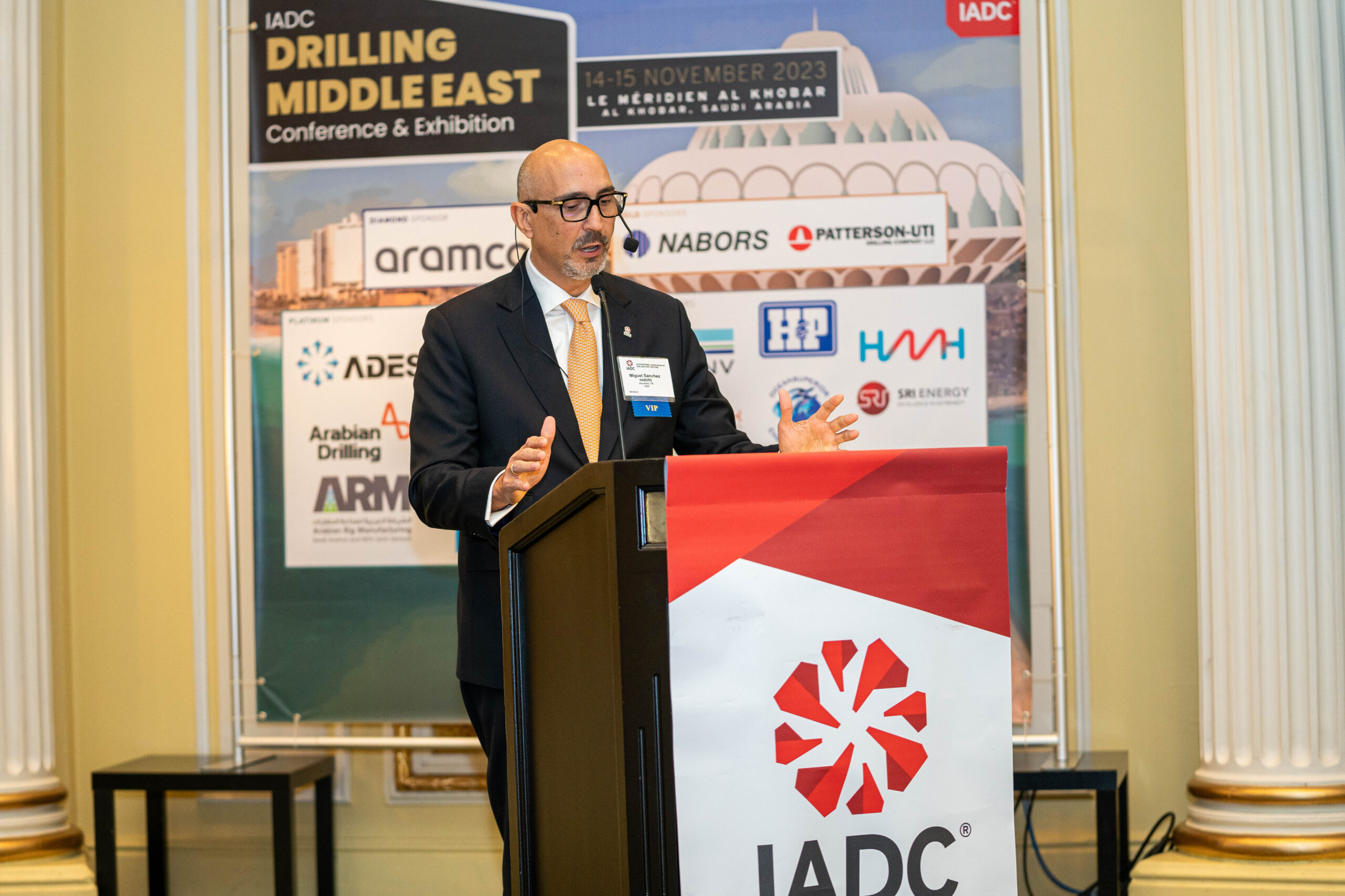 Miguel Sanchez speaks at the IADC Drilling Middle East 2023 Conference in Saudi Arabia